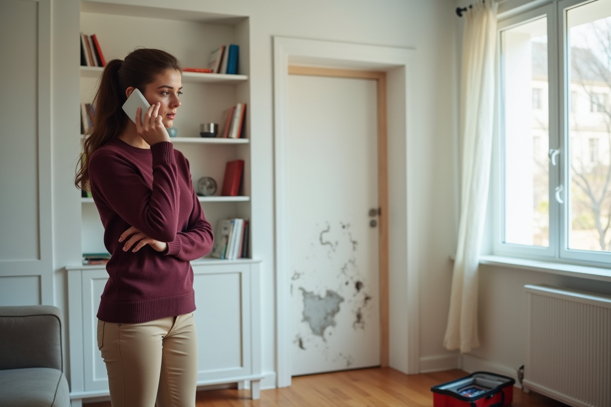Jeune femme parle au téléphone près d