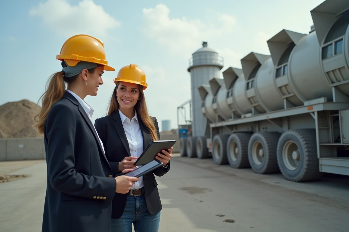 Jeune femme entrepreneur discutant avec superviseur de beton
