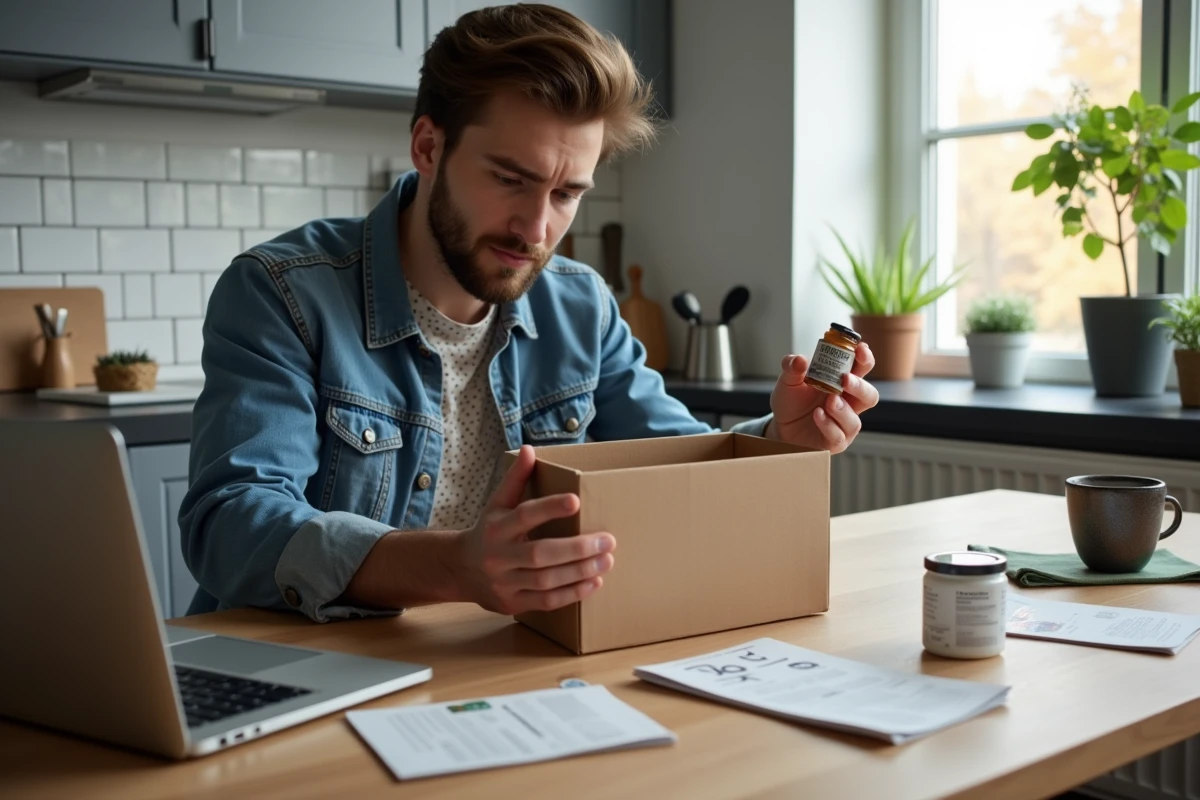 Jeune homme examinant un coffret Parisien à la maison