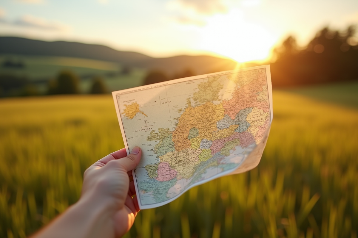 Main tenant une carte détaillée de terrains ruraux en France
