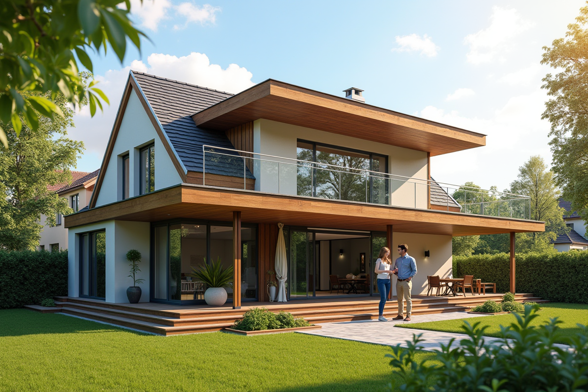 Maison urbaine avec extension en bois et grandes fenêtres