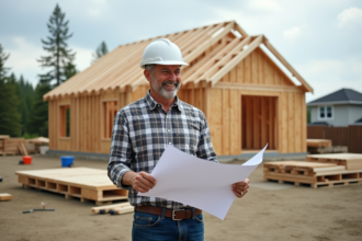 Ouvrier de construction homme souriant sur chantier