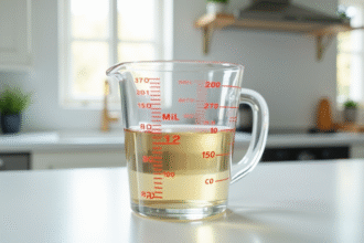 Verre mesure de 150 ml sur plan de travail lumineux